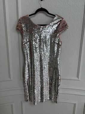 Silver Sequin Cap-Sleeve Party Dress
